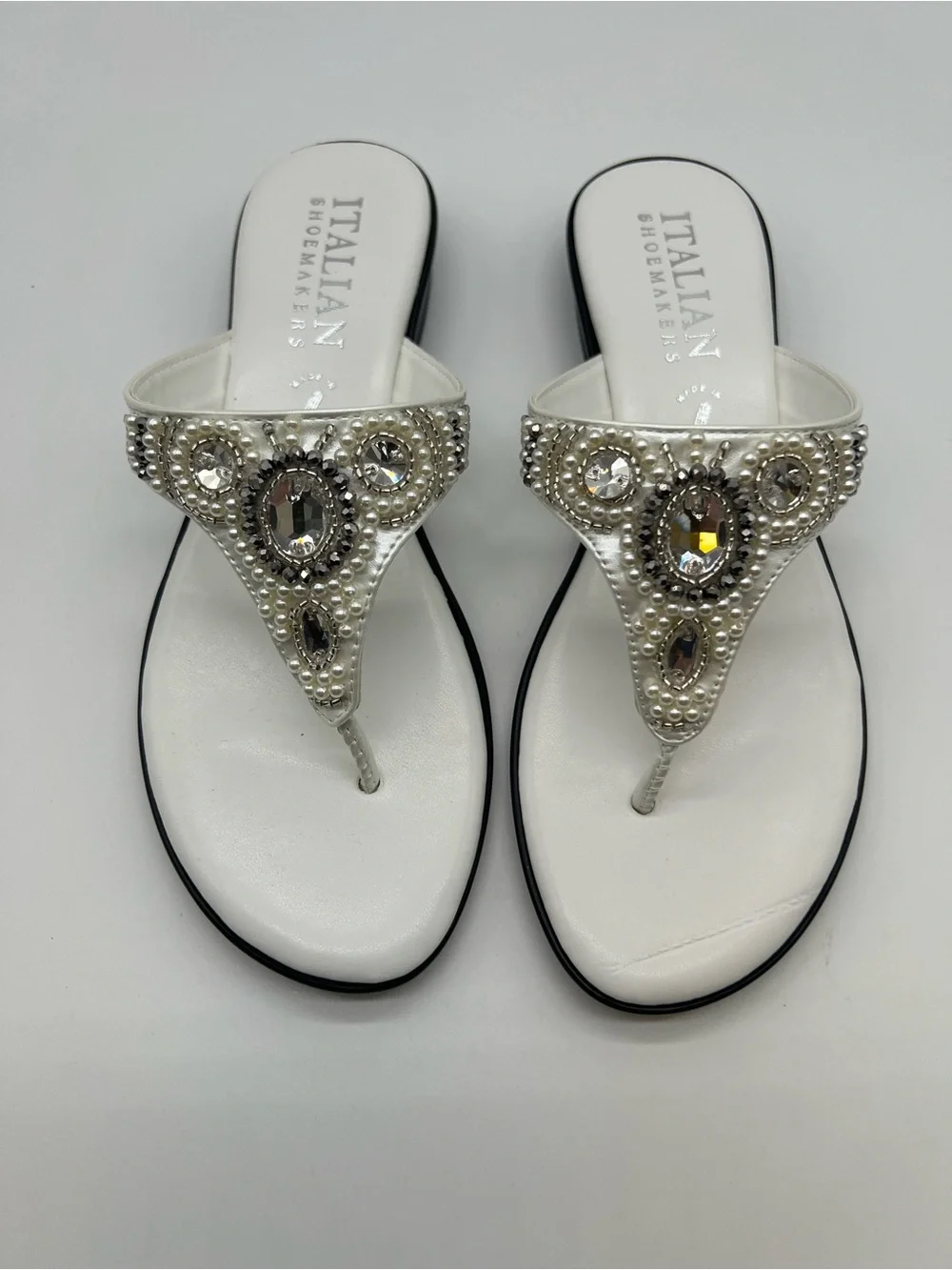 Italian Shoemakers White Embellished Thong Sandals - Picture 2 of 6